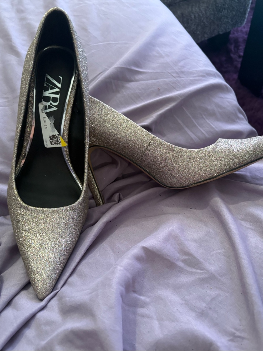 Zara Glitter Pointed-Toe Pumps - Silver Tone
